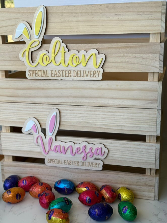 Easter crate name plaques