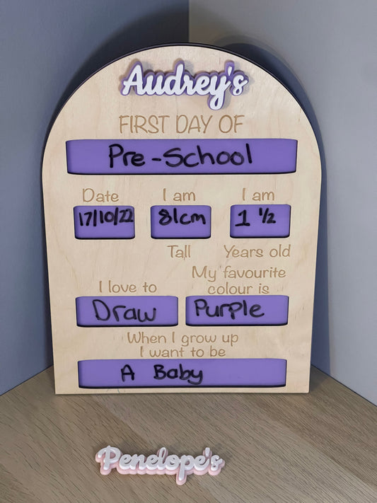 Interchangeable name - First/ Last day boards